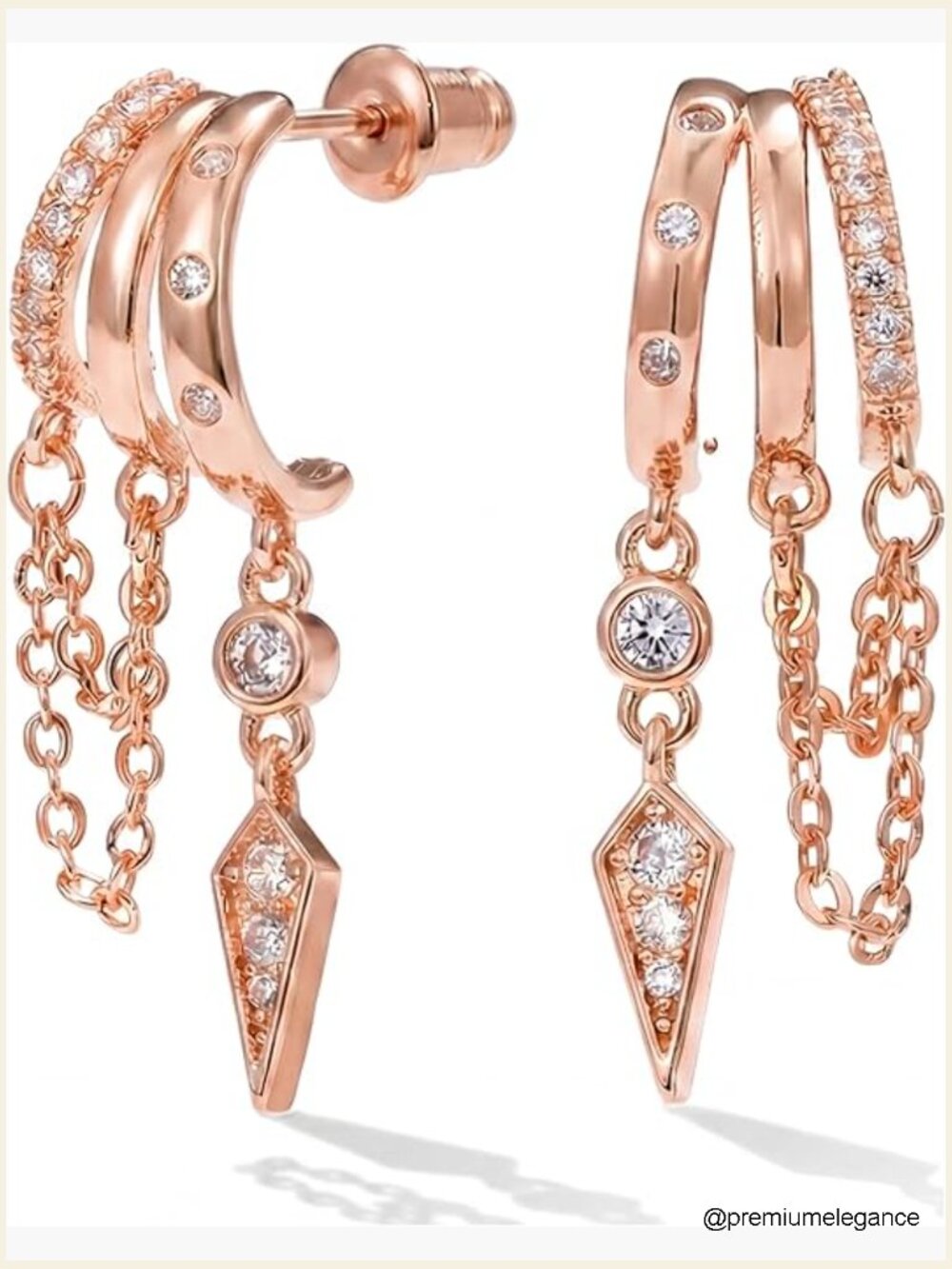 Dangle Drop Huggie Hoop Earrings Cubic Zirconia Gold Plated Hypoallergenic
